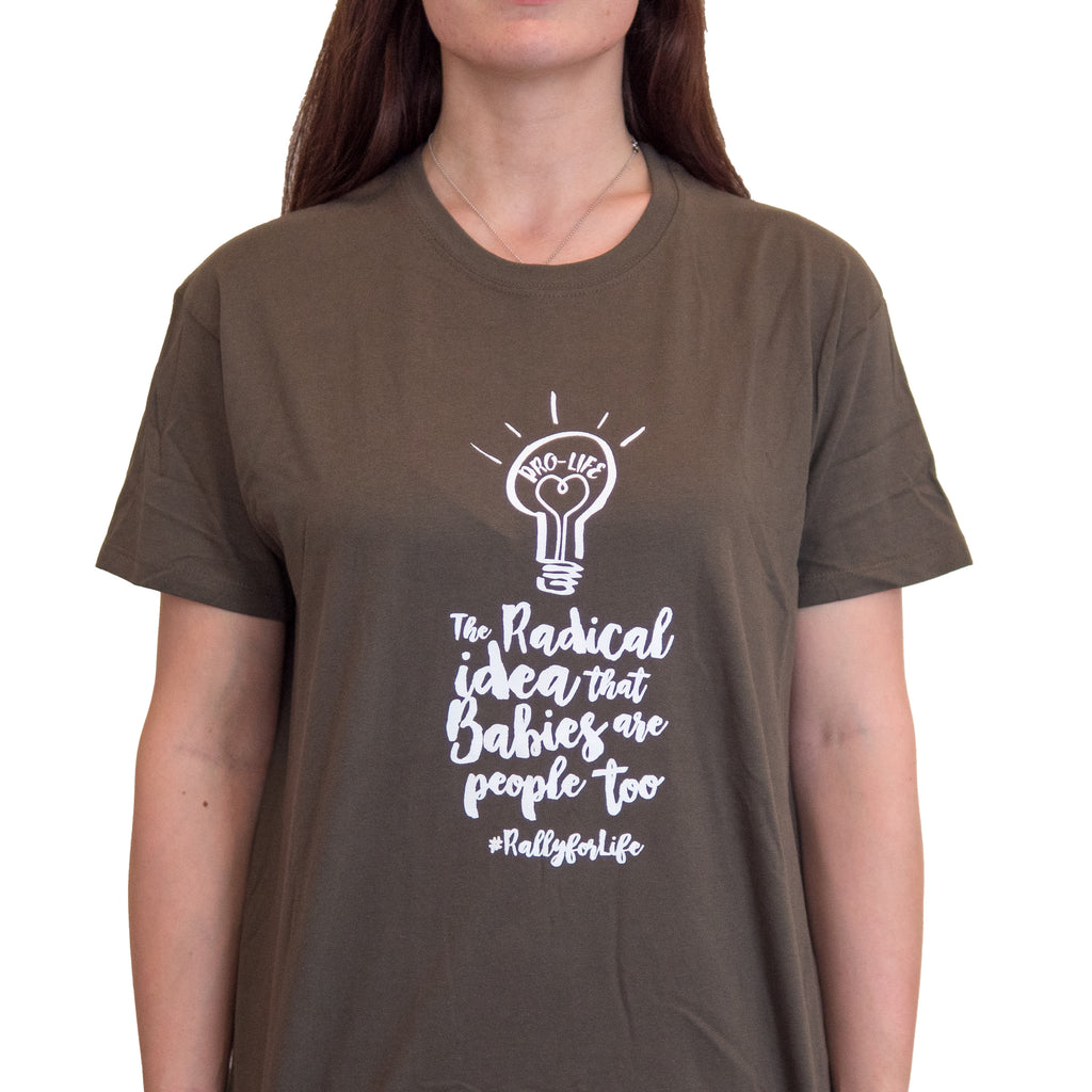 T-Shirt: DARK GREEN, short sleeved, unisex t-shirt: RADICAL IDEA slogan