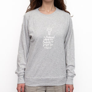 Jumper: GREY, long sleeved, unisex jumper with Radical idea slogan