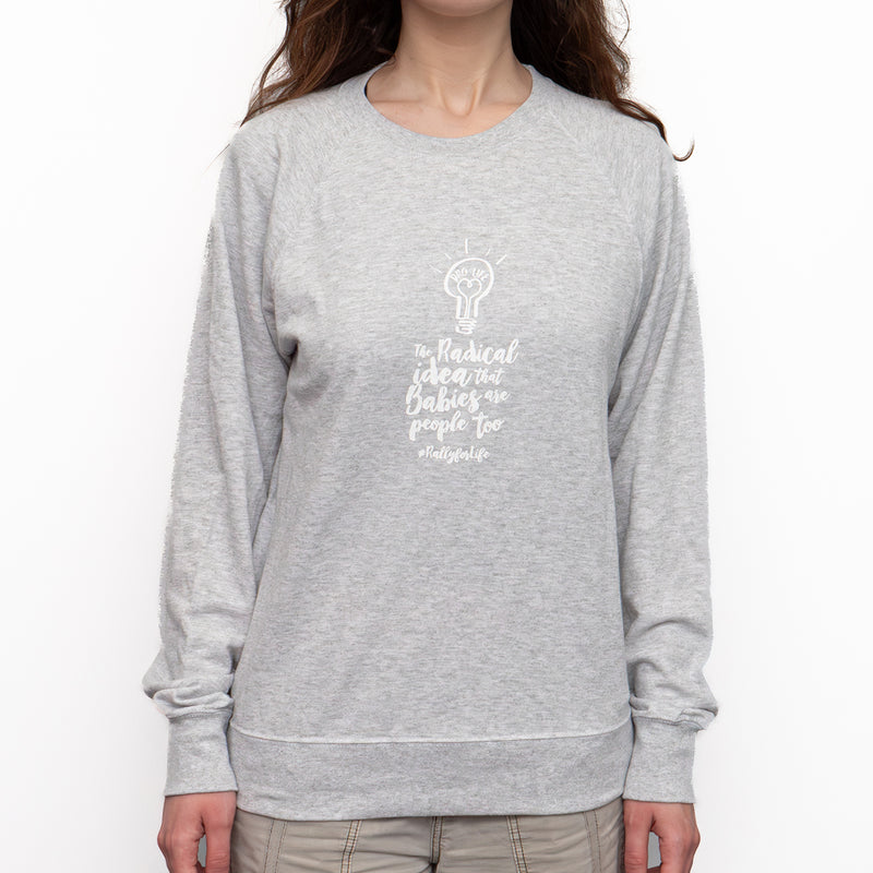 Jumper: GREY, long sleeved, unisex jumper with Radical idea slogan