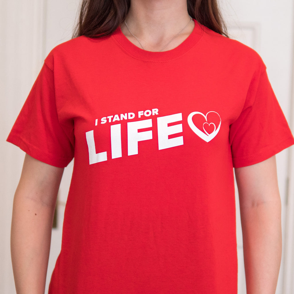 T-Shirt: RED, short sleeved, unisex t-shirt, I Stand for Life Slogan
