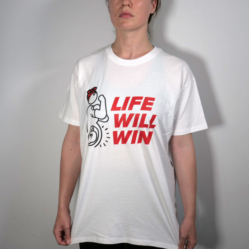 T-Shirt: WHITE, short sleeved, unisex t-shirt with LIFE Will WIN slogan