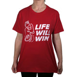 T-Shirt: RED, short sleeved, unisex t-shirt with LIFE Will WIN slogan