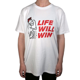 T-Shirt: WHITE, short sleeved, unisex t-shirt with LIFE Will WIN slogan