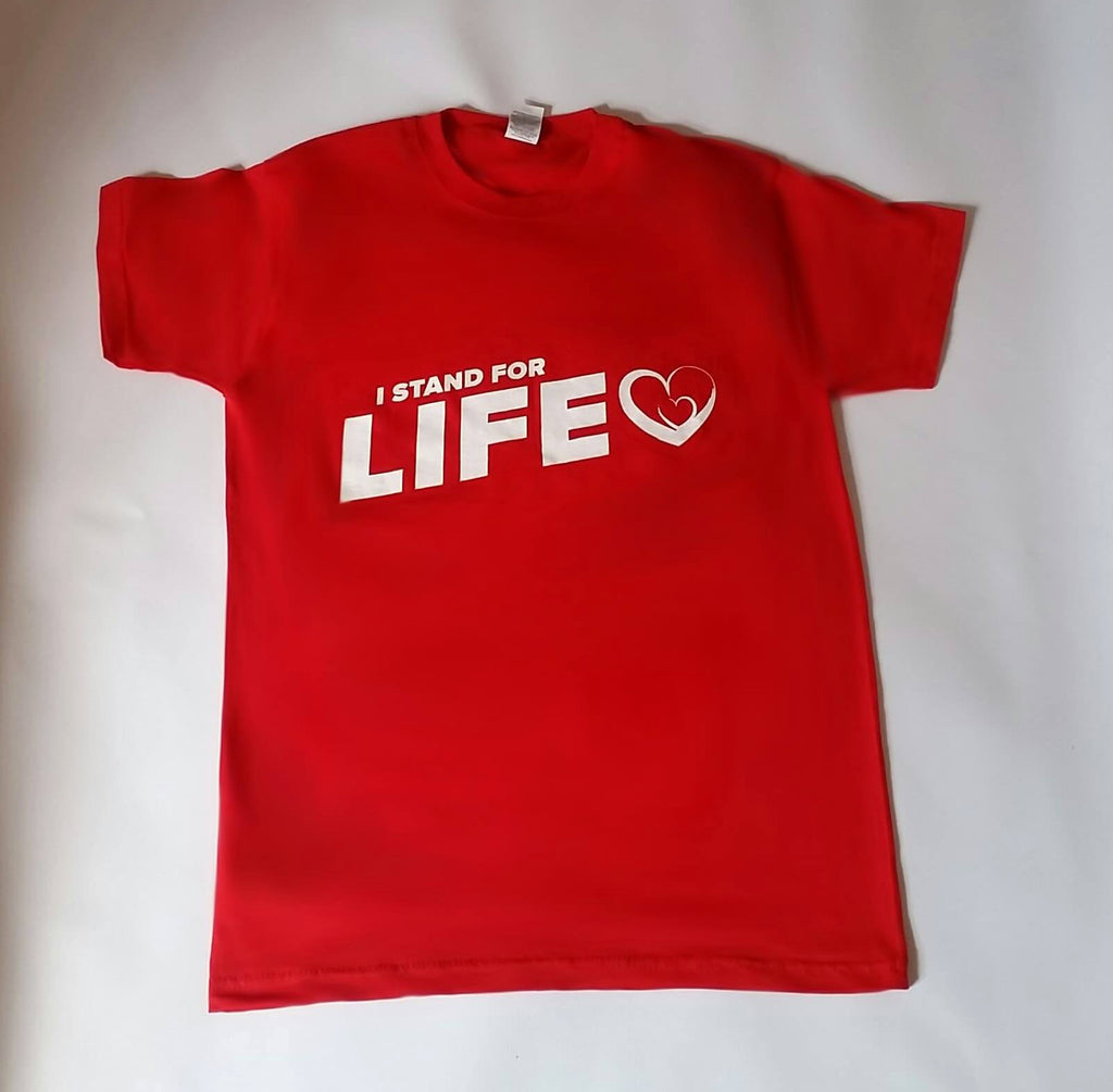 T-Shirt: RED, short sleeved, unisex t-shirt, I Stand for Life Slogan
