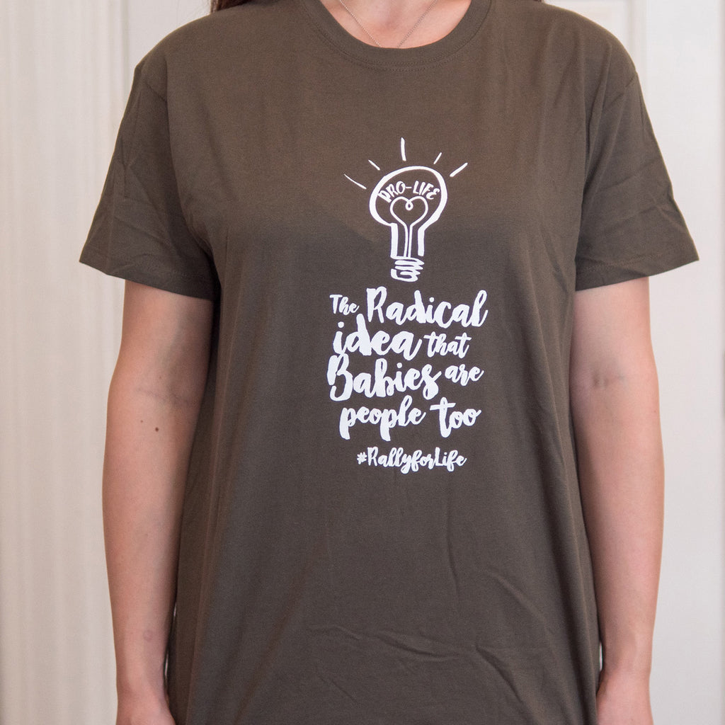 T-Shirt: DARK GREEN, short sleeved, unisex t-shirt: RADICAL IDEA slogan