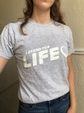 T-Shirt: GREY, short sleeved, unisex t-shirt with I Stand for Life Logo