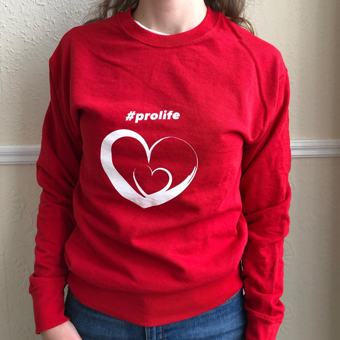Jumper: RED, long sleeved, unisex jumper with Pro Life and Rally Logo