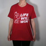 T-Shirt: RED, short sleeved, unisex t-shirt with LIFE Will WIN slogan